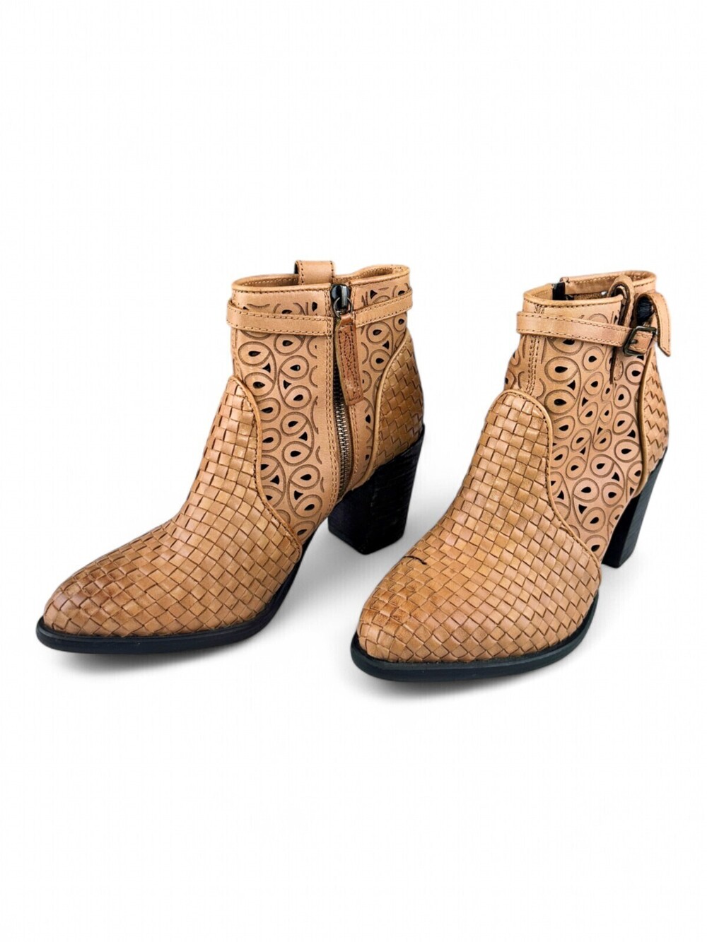 Dingo Woven Leather Ankle Boots Tan Size 6